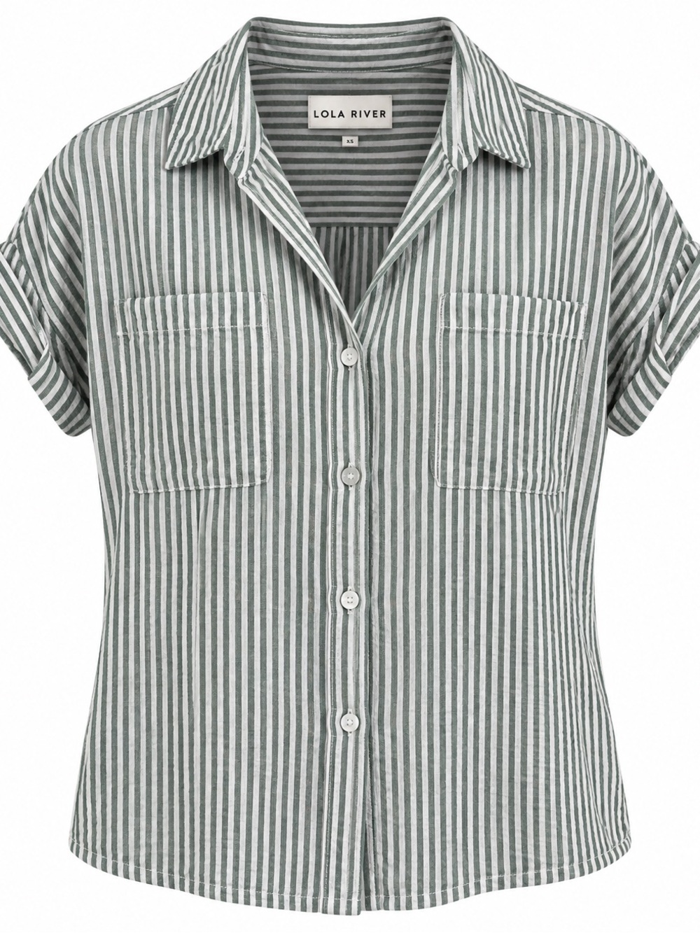 Lola River Green Striped Short-Sleeve Button-Down Shirt